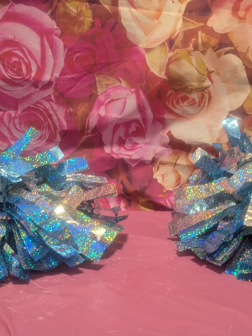 Holographic Blue Pom Poms Cheerleading Props Metallic Frozen